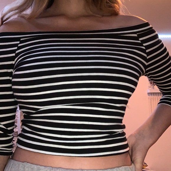 Tops - Striped off the shoulder top